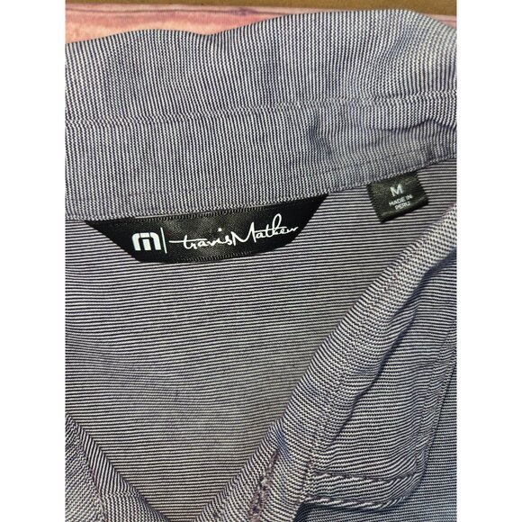 Travis Mathew Mens Striped Polo Shirt Size Medium Lavender - Picture 5 of 7
